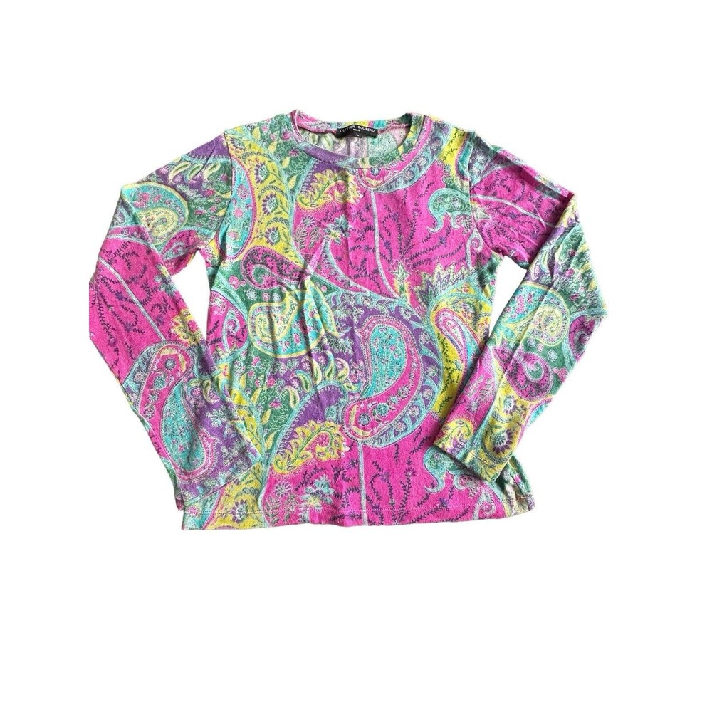 Olivier Goureau Sweater Size Large Cashmere Silk Blend Paisley Print Sweater #M3